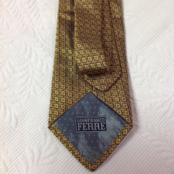 Gianfranco FERRE Geometric Gold & Blue Silk Necktie Tie - Picture 8 of 12